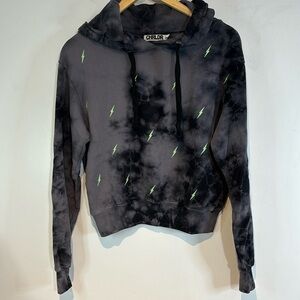 CHRLDR black/gray tie-dye glitter lightning bolt cropped hoodie size XS